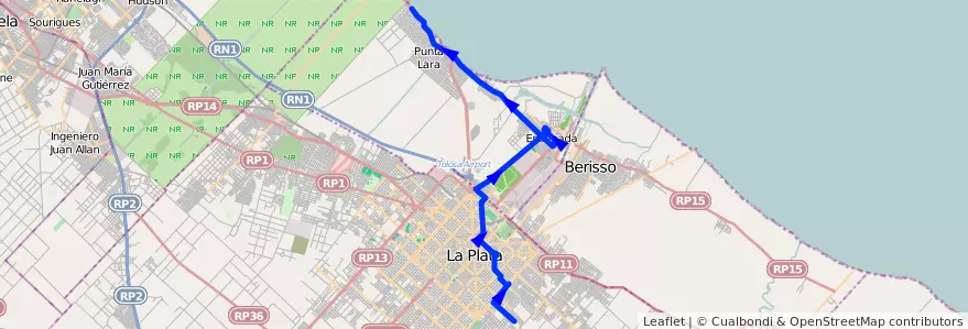 Mapa del recorrido Punta Lara de la línea 275 en 布宜诺斯艾利斯省.