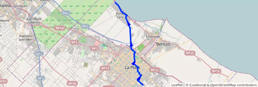 Mapa del recorrido Punta Lara x d74 de la línea 275 en 布宜诺斯艾利斯省.