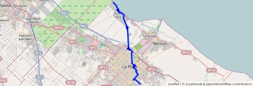 Mapa del recorrido Punta Lara x d74 de la línea 275 en 부에노스아이레스주.