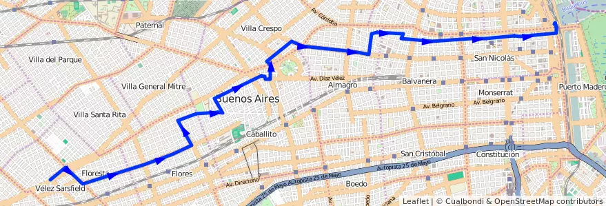 Mapa del recorrido Troncal de la línea 99 en Ciudad Autónoma de Buenos Aires.
