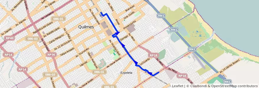 Mapa del recorrido Quilmes-Alpargatas de la línea 219 en Partido de Quilmes.