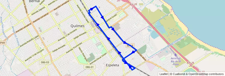 Mapa del recorrido Quilmes-Cruce Varela de la línea 219 en Partido de Quilmes.