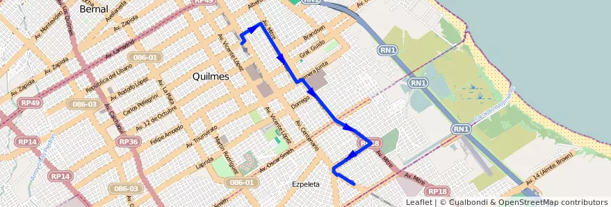 Mapa del recorrido Quilmes-F.Varela de la línea 219 en Partido de Quilmes.