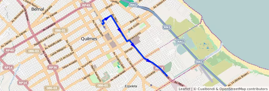 Mapa del recorrido Quilmes-Hudson de la línea 219 en Partido de Quilmes.