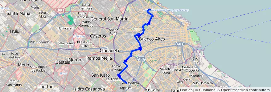 Mapa del recorrido R1 Belgrano-V.Madero de la línea 63 en Ciudad Autónoma de Buenos Aires.