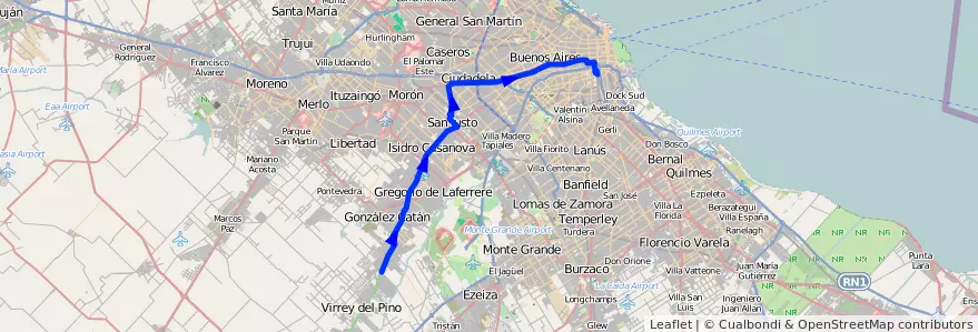 Mapa del recorrido R1 Const.-B. Esperanza de la línea 96 en 阿根廷.