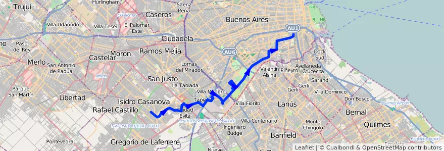 Mapa del recorrido R1 Const.-Villegas de la línea 91 en Argentina.
