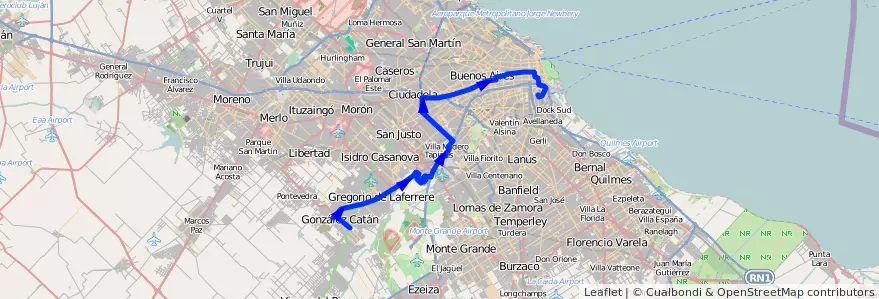 Mapa del recorrido R1 La Boca-G.Catan de la línea 86 en Argentine.
