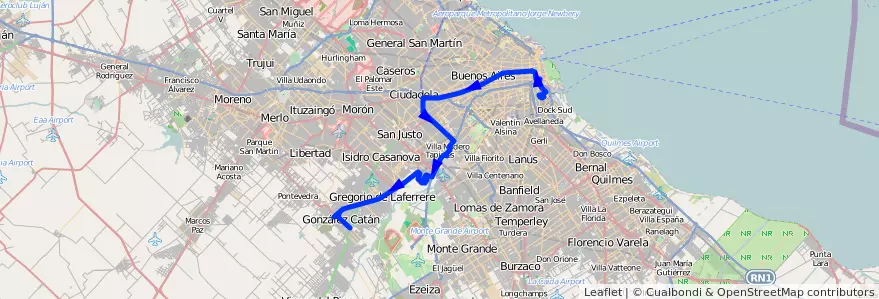 Mapa del recorrido R1 La Boca-G.Catan de la línea 86 en Argentina.