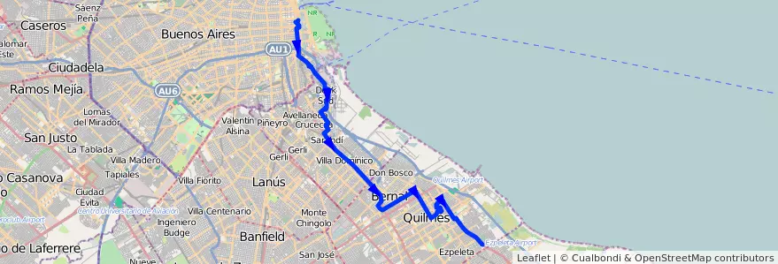 Mapa del recorrido R1 M Correo-Berazateg de la línea 159 en Buenos Aires.