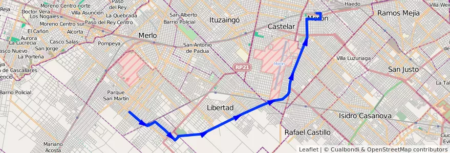 Mapa del recorrido R1 Moron-Matera de la línea 236 en 布宜诺斯艾利斯省.