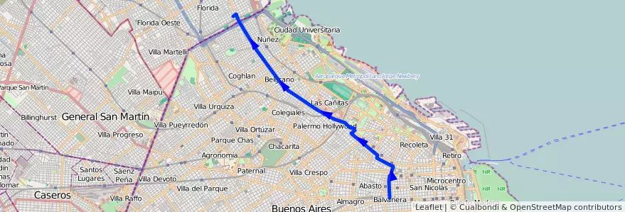 Mapa del recorrido Ramal 1 x Viaducto de la línea 68 en Autonomous City of Buenos Aires.