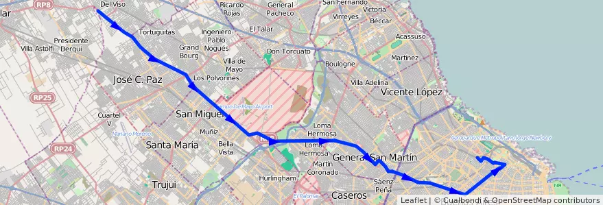 Mapa del recorrido R1 Palermo-C.del Senor de la línea 57 en Argentina.