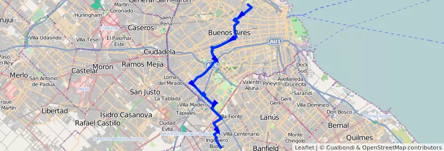 Mapa del recorrido R1 Palermo-V.Albertin de la línea 141 en Ciudad Autónoma de Buenos Aires.