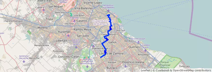 Mapa del recorrido R1 P.Italia-Juan XXII de la línea 188 en Argentina.