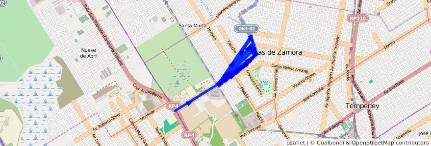 Mapa del recorrido R1 P.Italia-Juan XXII de la línea 188 en Lomas de Zamora.