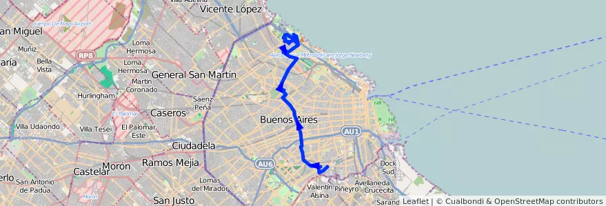 Mapa del recorrido R1 Pompeya-Cdad.Univ. de la línea 42 en Ciudad Autónoma de Buenos Aires.