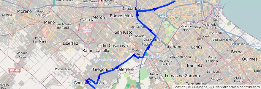Mapa del recorrido R1 Pra.Junta-G.Catan de la línea 86 en 아르헨티나.