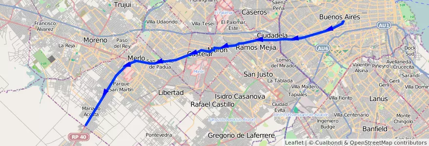 Mapa del recorrido R1 Pra.Junta-Las Hera de la línea 136 en 아르헨티나.
