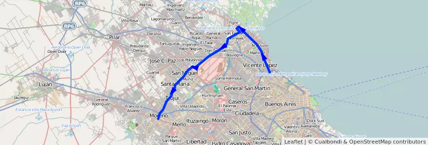 Mapa del recorrido R1 Pte.Saavedra-Moren de la línea 203 en Буэнос-Айрес.