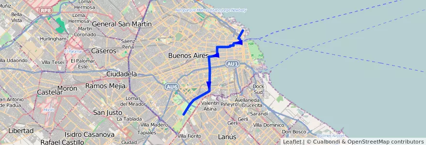 Mapa del recorrido R1 Retiro-B. Gral.Sav de la línea 115 en Autonomous City of Buenos Aires.