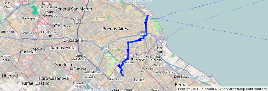 Mapa del recorrido R1 Retiro-V.Caraza de la línea 9 en Argentine.