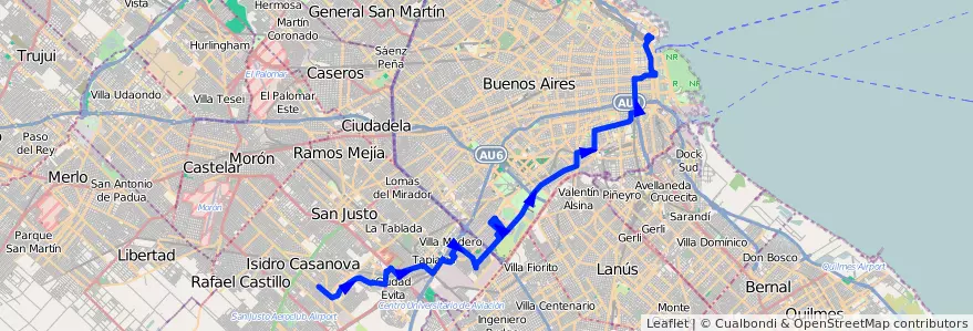 Mapa del recorrido R1 Retiro-Villegas de la línea 91 en 阿根廷.