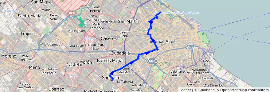 Mapa del recorrido R1 San Justo-Barranca de la línea 113 en アルゼンチン.