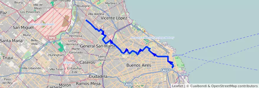 Mapa del recorrido Ramal 1 Villa Concepcion de la línea 111 en Аргентина.