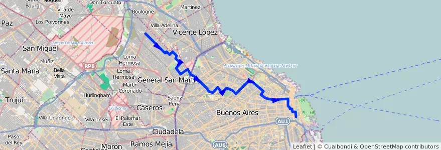Mapa del recorrido Ramal 1 Villa Concepcion de la línea 111 en Argentinië.