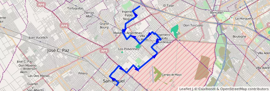 Mapa del recorrido R1 S.Miguel-G.Bourg de la línea 341 en 布宜诺斯艾利斯省.
