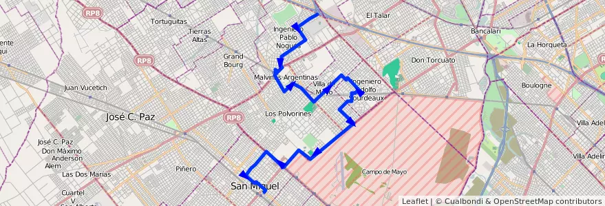 Mapa del recorrido R1 S.Miguel-G.Bourg de la línea 341 en Province de Buenos Aires.