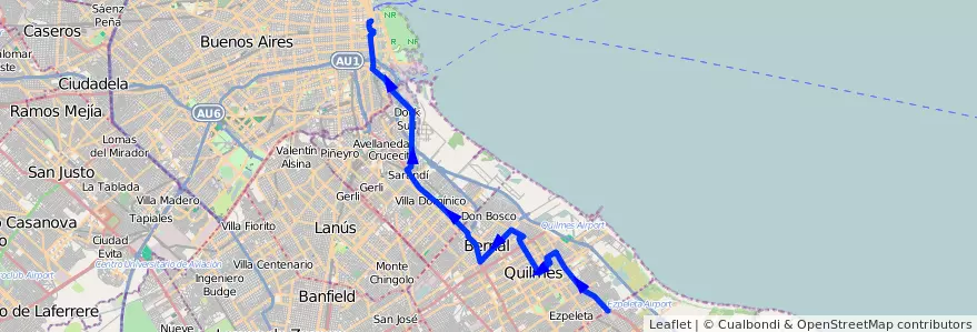 Mapa del recorrido R1 V Correo-Berazateg de la línea 159 en 부에노스아이레스주.