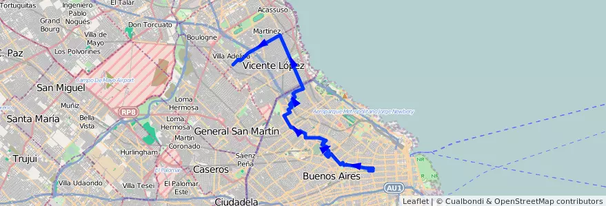 Mapa del recorrido Ramal 1 x Maipú de la línea 71 en Argentinië.