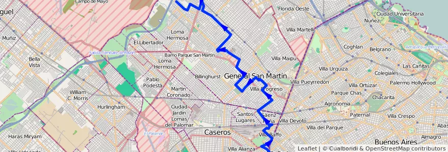 Mapa del recorrido R1 V.Lanzone-Ciudadel de la línea 237 en Buenos Aires.