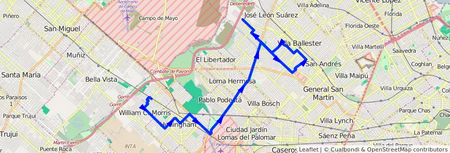 Mapa del recorrido R1 V.Lanzone-Est.Morr de la línea 237 en Provincia di Buenos Aires.