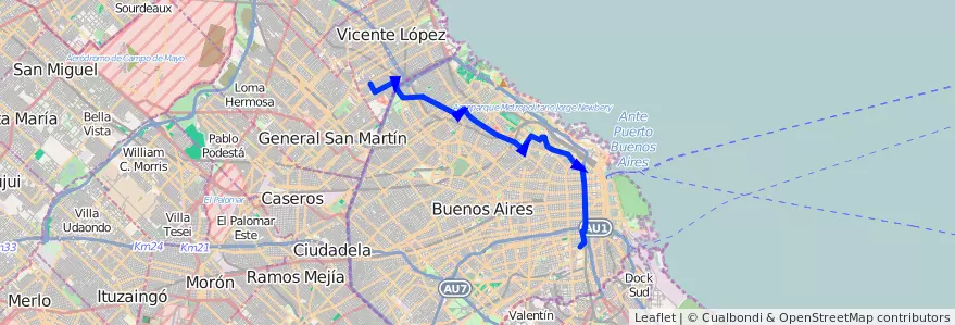 Mapa del recorrido R1 V.Martelli-Barracas de la línea 67 en Argentinië.