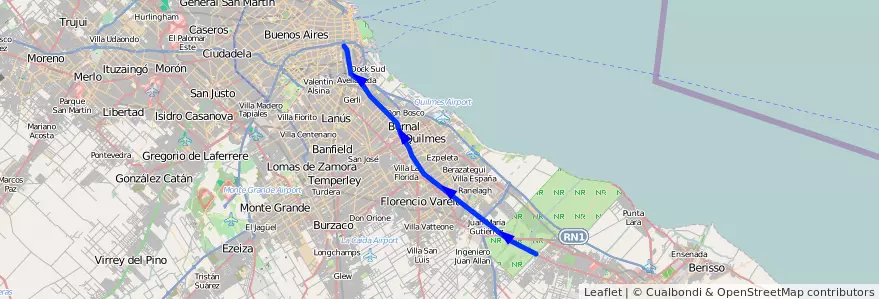 Mapa del recorrido R10 Const.-Bº Maritim de la línea 129 en ブエノスアイレス州.