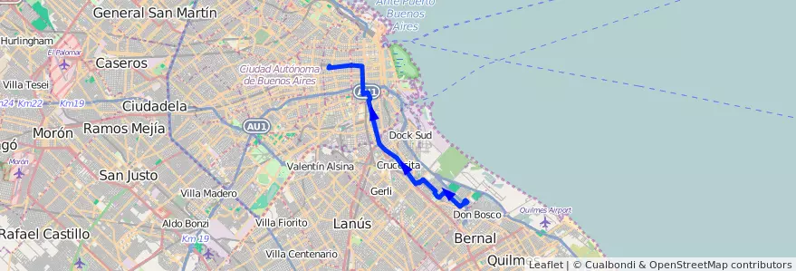 Mapa del recorrido R116 Once-B. Grafico de la línea 98 en Arjantin.