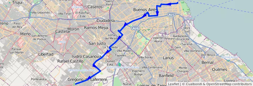 Mapa del recorrido R155 C.Central-G.Cata de la línea 180 en 阿根廷.