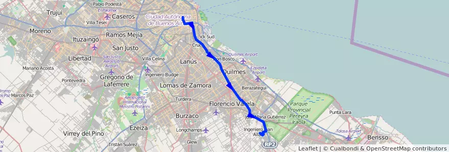 Mapa del recorrido R19 Once-Ing.Allan de la línea 129 en Buenos Aires.