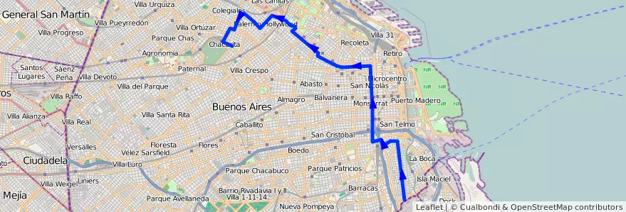 Mapa del recorrido Ramal 2 x El Dorrego de la línea 39 en Autonomous City of Buenos Aires.