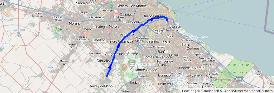Mapa del recorrido R2 Const.-B. Esperanza de la línea 96 en 阿根廷.