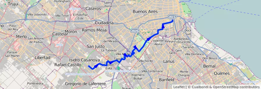 Mapa del recorrido R2 Const.-Villegas de la línea 91 en Аргентина.