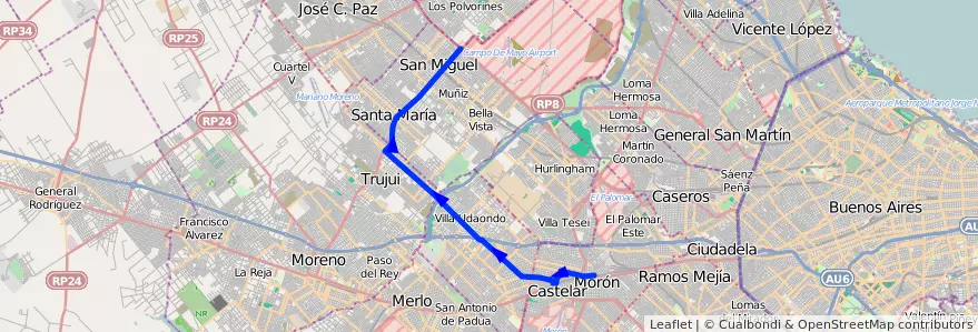 Mapa del recorrido R2 Est.Moron-Est.Lemo de la línea 269 en 布宜诺斯艾利斯省.
