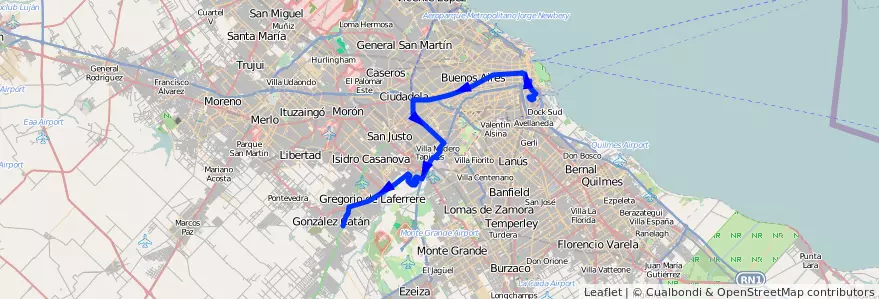 Mapa del recorrido R2 La Boca-G.Catan de la línea 86 en Arjantin.