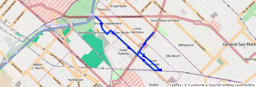Mapa del recorrido R2 L.Hermosa-R.Escala de la línea 169 en Provinz Buenos Aires.