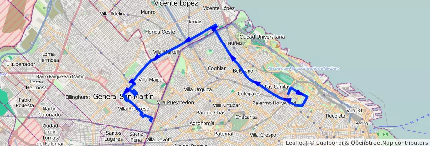 Mapa del recorrido R2 Liniers-Pza.Italia de la línea 161 en الأرجنتين.