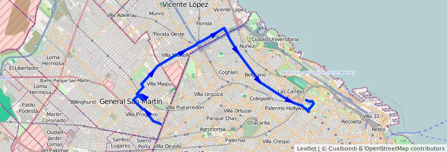 Mapa del recorrido R2 Liniers-Pza.Italia de la línea 161 en الأرجنتين.