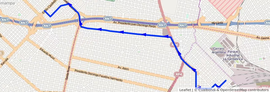 Mapa del recorrido R2 Moron-Udaondo de la línea 441 en Buenos Aires.